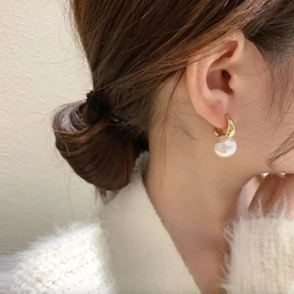 Elegant Gold and White Pearl Drop Earrings - Picture 2 of 4